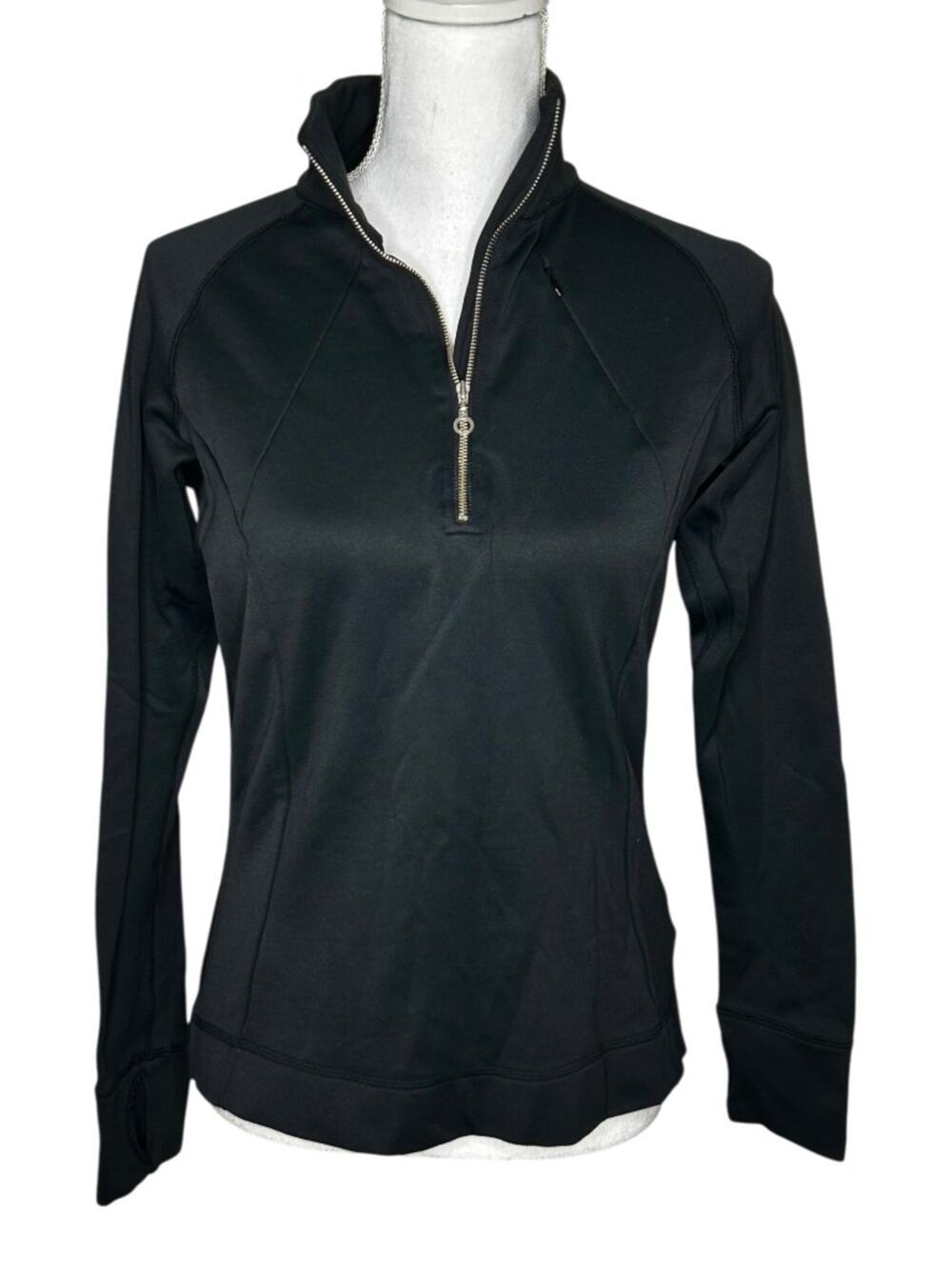 Nils Black Quarter Zip Base Layer Long Thunbhole Sleeves Size Small
